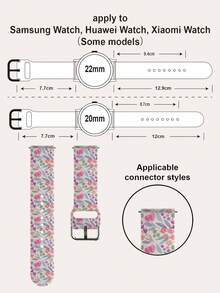 White Background With Purple Flowers And Branches 20/22 Mm Universal Strap Compatible With Samsung, Huami, Garmin, Honor Smartwatches - Silicone Surface Strap Pattern Compatible With GT2/Gt3, Watch 3/Galaxy - Multicolor - View 5