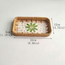 8.66 X 4.72 X 1.18 Inches Handmade Rattan & Shell Decorative Catchall Tray, Entryway Key Holder, Desktop Organizer - Blue and White - View 29