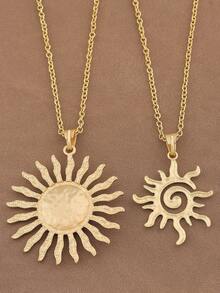 1 Piece Fashionable Boho Matte Gold Large Sun Spiral Swirl Pendant Necklace, Bohemian Style Sun Charm Pendants Chain Statement Necklace For Women's Daily Wear 24"+2" Extend Chain - Matte Gold - View 2