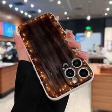 Fairy Lights Wooden Background Phone Case Compatible With Samsung Phones  17  16 Pro Max  15 Pro Max  13 And  12 Made Of TPU Material It Provides Shock And Drop Protection It's A Great Gift For Family Friends Lovers Boyfriends And Girlfriends - White - View 2