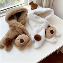 Guantes de peluche de dibujo animado de kapibara lindos, guantes de invierno cálidos para mujeres, guantes y bufandas resistentes al viento y al frío - Marrón - Ver 1