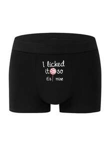 Men's Black Simple Fashion Elastic Letter Print Briefs, Suitable For Daily Wear - Black - View 1