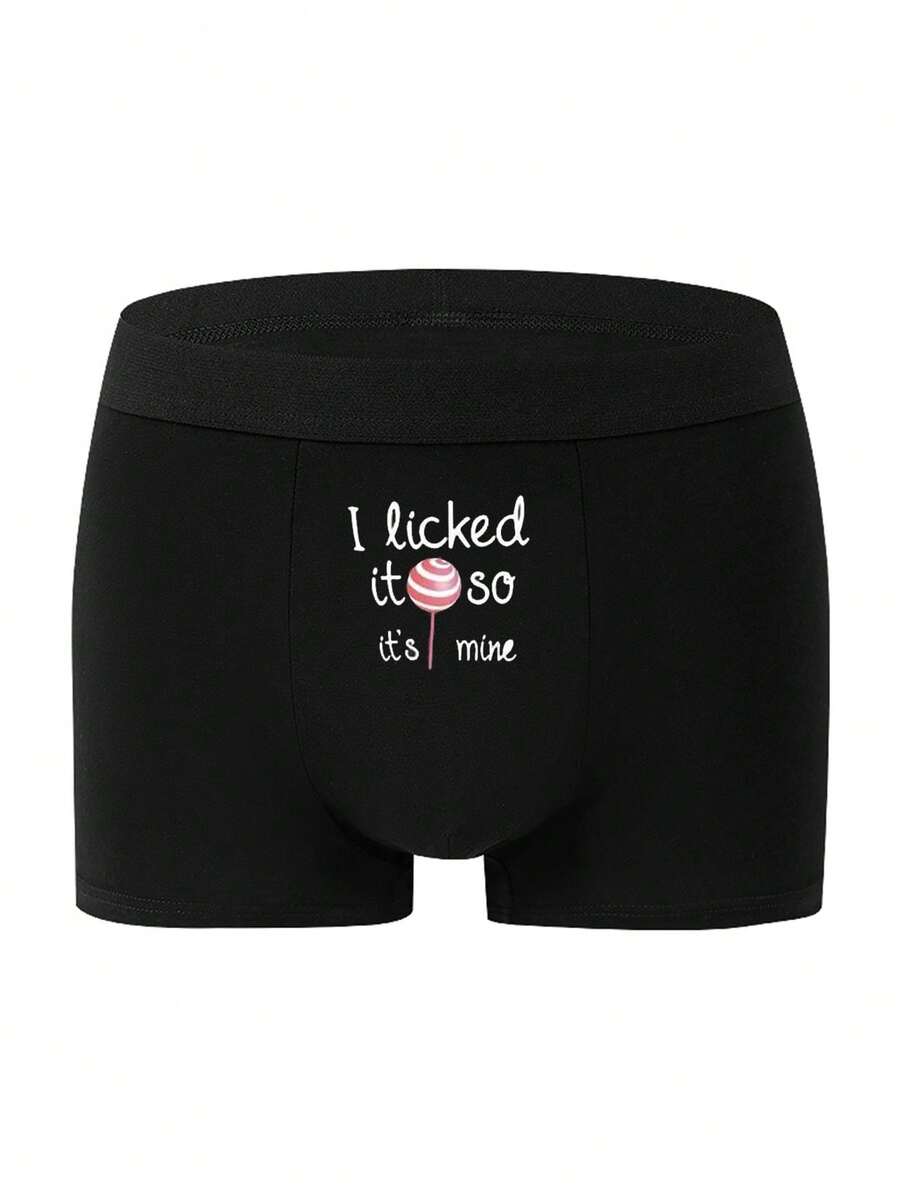 Men's Black Simple Fashion Elastic Letter Print Briefs, Suitable For Daily Wear - Black - View 1