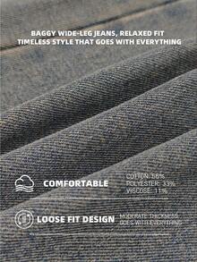 1pc Vintage Washed Loose Fit Wide Leg Men's Jeans, Non-Stretch, Suitable For Casual And Work Wear - Dusty Blue - View 8