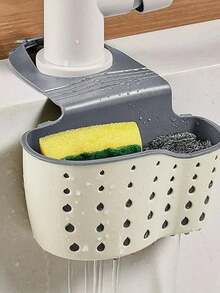 1pc Sink Hanging Drain Basket With Silicone Storage Box, Adjustable Sink Storage Basket, Adjustable Strap Drain Rack - Multicolor - View 3