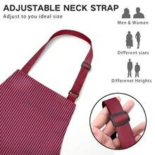 2 Pack Adjustable Bib Apron With 2 Pockets Chef CooFKing Kitchen Restaurant Aprons For Women Men,Wine/FFBlackssstripes - Wine/FBlacksstripes - View 3
