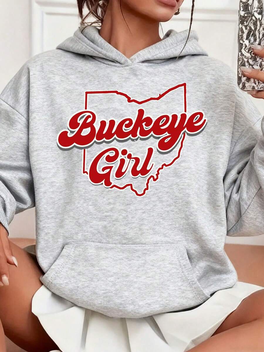 Buckeye Girl Ohio State Hoodie Women Oversized Sweatshirt College Spirit Wear For University Of Ohio Fans Casual Streetwear Top - 灰色 - 查看 1
