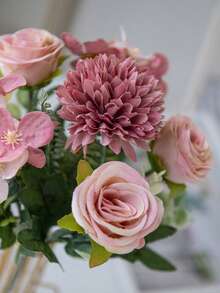 1 Stück/2 Stücke künstliche Pfingstrosen Blumen, Seidenhydrangeen Sträuße, Fake Rosen Kugel Chrysanthemen für Herbst Hochzeit Vase, Zuhause Esszimmer Schlafzimmer Dekorationen, Feste Geburtstags Party Accessoires, Outdoor Garten Dekorationen - Sandrot - Übersicht 8