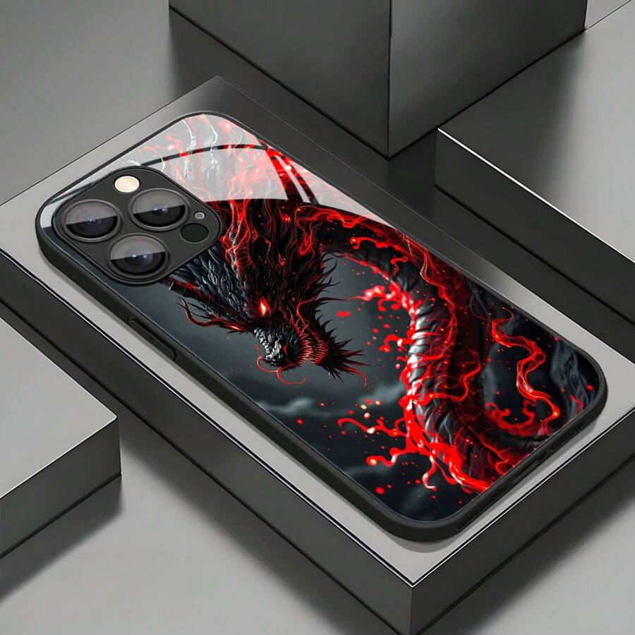 Funda de Teléfono de Vidrio Templado con Patrón de Grifo de Llama Roja Premium, Adecuada para iPhone 17agua, iPhone1716,15,14,13,12/iPhone16,.15,14,13,12Plus/iPhone17, 16,15,14,13,12Pro/iPhone17, 16,15,14,13,12ProMax/paraiPhone11/11 ProMax, paraiPhonex/xs/xr/xs.max,paraiPhone7/8/,7Más/8Además, es unisex, lindo, versátil y de moda, con más de 15 modelos disponibles. - Colores mixtos - Ver 1