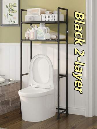 1pc Black 2-3 Tier Bathroom Toilet Shelf, Bathroom Toiletries Storage Rack, Space-Saving & Large-Capacity, Multi-Layer Organizer For Toiletries & Sundries, Practical Storage Helper For Home Bathroom