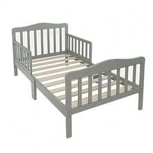 Wooden Baby Toddler Bed Children Bedroom Furniture With Safety Guardrails Gray - Màu Xám nhạt - Xem 4