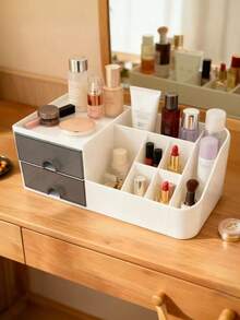 منظم مستحضرات التجميل ذو سعة كبيرة مع أدراج - صندوق تخزين مكياج محمول للشفاه والعناية بالبشرة، بلاستيك متين، صندوق تخزين مستحضرات التجميل، صينية الخزانة، أكثر من حجرة واحدة - أبيض - مشاهدة 7