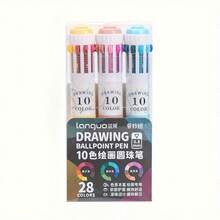 3 Sets Of 28-Color Ballpoint Pens, 10-In-1, Multi-Color Gel Pens, 1 Or 3 Top Retractable For Drawing And Writing, Cute Doodle, Multi-Functional Soft Rubber Cover For Comfortable Grip, Cute Gel Pens, Spherical Pens For Writing, Retractable Pens, Gel Pens, Creative Writing Tools, Cute Design, Doodle Style, Lightweight Pens, Smooth Ink Flow, Artists, Stationery - 1件(顏色隨機) - 查看 2