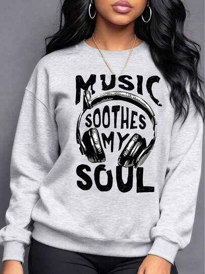 Sudadera holgada de estilo callejero con cuello redondo, manga larga y forro polar, con estampado de letras, de estilo casual Y2K para mujer de talla grande en otoño/invierno