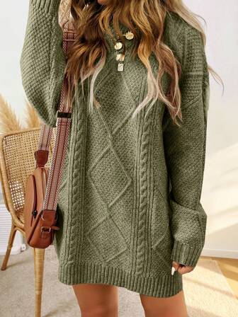 Women's Thick Knitted Sweater Dress, Warm New Arrival, Loose Fit, Suitable For Commute, Vacation, Casual Wear, Autumn/Winter