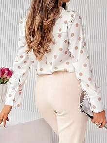 1pc Polka Dot Allover Print Contrast Color Polyester Front Button Shirt, Casual Wear For Spring & Autumn - Multicolor - View 8