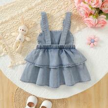 1pc Baby Girl Casual Cute Rabbit Embroidery Denim Bib Dress, Light Blue, Spring/Summer/Autumn - Blue - View 11