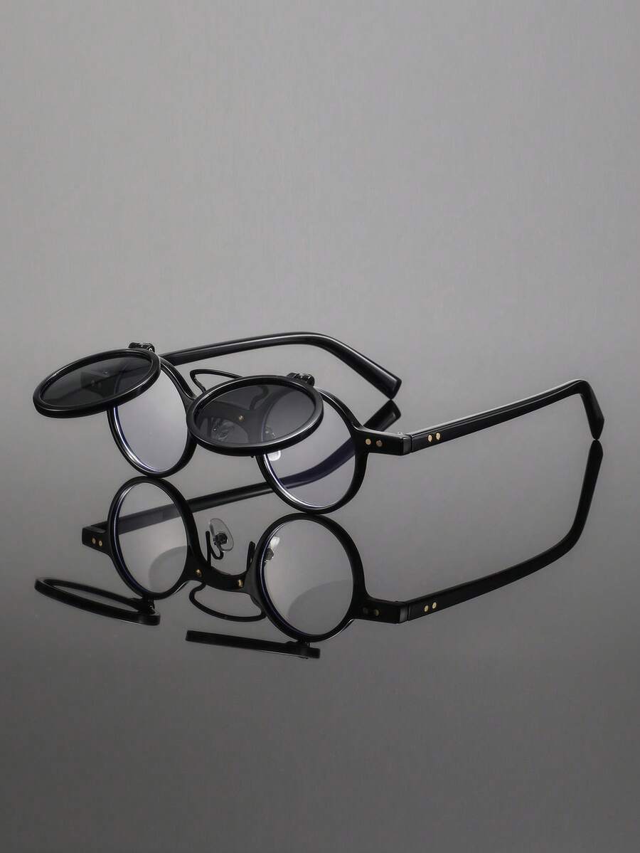 一副男士复古塑料圆形翻盖时尚眼镜，优雅简约的街头风格，适合散步、公园、野餐、聚会等多种场合。 - 彩色 - 查看 1