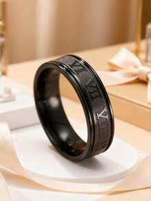 1pc Boy's Fashion Punk Style Minimalist Gold Stainless Steel Roman Numeral Ring, Suitable For Daily Wear, Parties And Valentine's Day Gifts - Ring - View 13