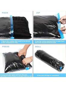 1/3 Packs Blue No-Pump Transparent Travel Compression Bags - Essential Travel Items Ultra-Lightweight Space-Saving Bag Accessories - Tool-Free Quick Compression - See-Through Design For Instant Item Location - Fits Effortlessly Into Backpacks & Luggage Bag - Perfect Postpartum Essentials & Essential For Vacation, Holiday Getaways & On-The-Go Clothing Organization - Multicolor - View 8