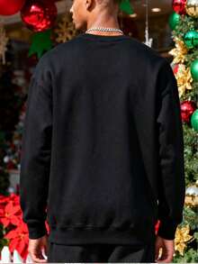 Sudadera para hombre con estampado de muñeco de nieve y árbol de Navidad, ideal para fiestas navideñas y reuniones familiares, suave y cómoda, regalo perfecto para amantes de la temporada navideña - Negro - Ver 2
