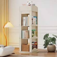 Estantería giratoria, estantería independiente, estantería para libros ilustrados con función de rotación de 360 grados, estantería de almacenamiento para niños y adultos, estantería multifuncional (4 estantes, 142*63*63 cm) - Beis - Ver 8