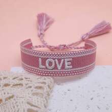 1 st handgjort broderat kärleksbrev Boho tofsflätat armband