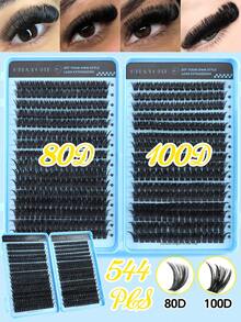 640/544片装睫毛胶水套装，打造自然浓密睫毛。D型卷翘假睫毛，柔软蓬松，长度9-16毫米，簇状睫毛，单根睫毛，DIY睫毛嫁接，自然簇状睫毛。10D+20D/30D+40D/50D+60D/80D+100D卷翘睫毛组合套装。包含胶水、定型液、睫毛镊子和睫毛刷，新手友好。
