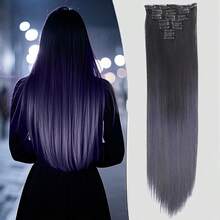 Clip In Hair Extensions 7 PCS Set Ombre 24Inch Long Straight Hair Extension For Women Synthetic Hair Extensions Hairpieces - Multicolor - View 12