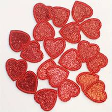 20-Pack Red Glitter Heart-Shaped Iron-On Embroidered Patches, DIY Fabric Appliques For Clothing, Hats, Bags, Shoes - Sparkling Decoration Accessories - Multicolor - View 1