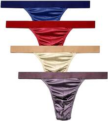 Men's Satin Stretch Support Wide Waistband Satin Briefs Thong G-String 4 Pcs/PackChristmas C8QJ - Quần lót dây kiểu 3 - Xem 1
