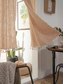 2 tấm rèm voan mỏng bằng cotton và vải lanh, rèm voan kẻ caro phong cách Nhật Bản, rèm mỏng mờ màu xám/trắng/khaki/đỏ, thích hợp cho phòng khách, phòng ngủ, trọng lượng vải 180g, sử dụng được mọi mùa - Màu be - Xem 2