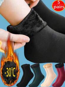 1-5 Pairs Women's Thick Warm Wool Cashmere Thermal Snow Socks, Seamless Velvet Fleece Liner Socks For Boots, Sleeping, Winter - Multicolor - View 1