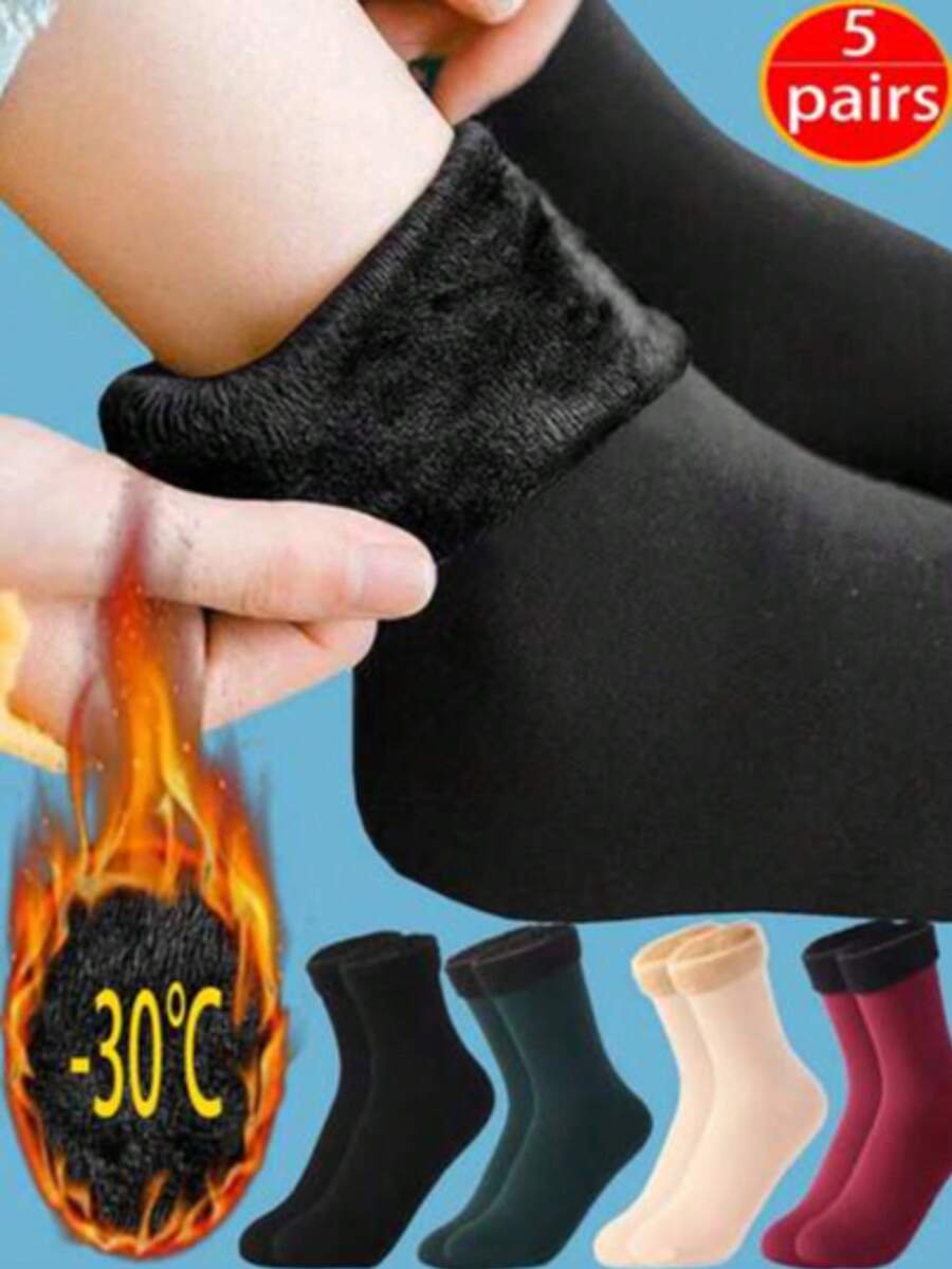 1-5 Pairs Women's Thick Warm Wool Cashmere Thermal Snow Socks, Seamless Velvet Fleece Liner Socks For Boots, Sleeping, Winter - Multicolor - View 1