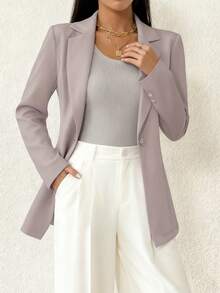Women's Slim Fit Lapel Single-Button Blazer - Suitable For Both Work And Casual Wear, Solid Color - 灰色 - 查看 2