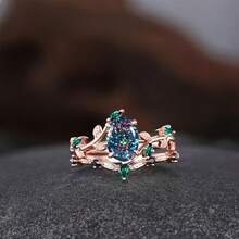 2pcs/Set Korean Style Faux Diamond Rings, Couple Rings With Purple Diamond & 3D Rose Flower Design, Engagement/Wedding Rings, Mother's Day Gift - Purple - View 9