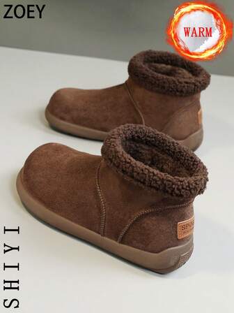 Botas de nieve casuales de invierno para mujer con bordado de letras, forro cálido, versátiles para uso diario