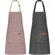 NLUS 2 Pack Kitchen CooFKing Aprons, Adjustable Bib Soft Chef Apron With 2 Pockets For Men Women (Black Pinstripes/Pink Pinstripes),Pink/Black - 粉紅色/黑色 - 查看 2