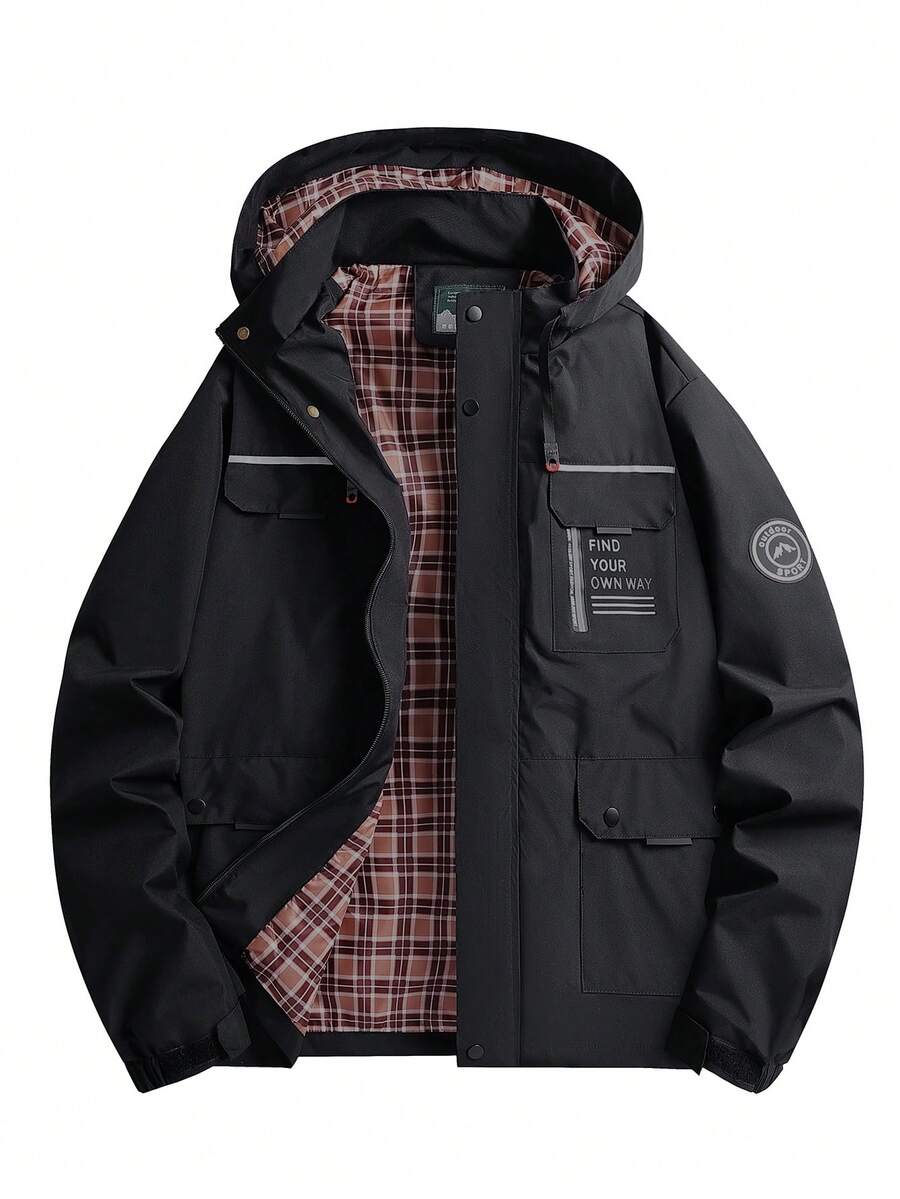 Men's Sports Jacket Windbreaker, Outdoor Travel Hiking Softshell Jacket, Spring & Autumn Black - Black - View 1