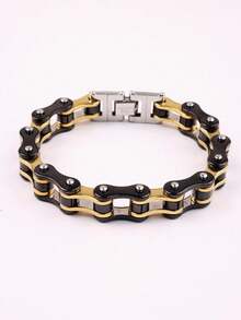 1 件装不锈钢骑行链手链男士手链链条摩托车自行车风格手链时尚朋克手镯珠宝