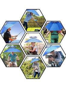 1pc Foldable Oversized Hands-Free Sun Umbrella Hat, Durable Double-Layer All-Weather Protection, Suitable For Fishing, Hiking, Camping, Outdoor Activities, Gardening, Portable Multifunctional, For Summer Use - Multicolor - View 9