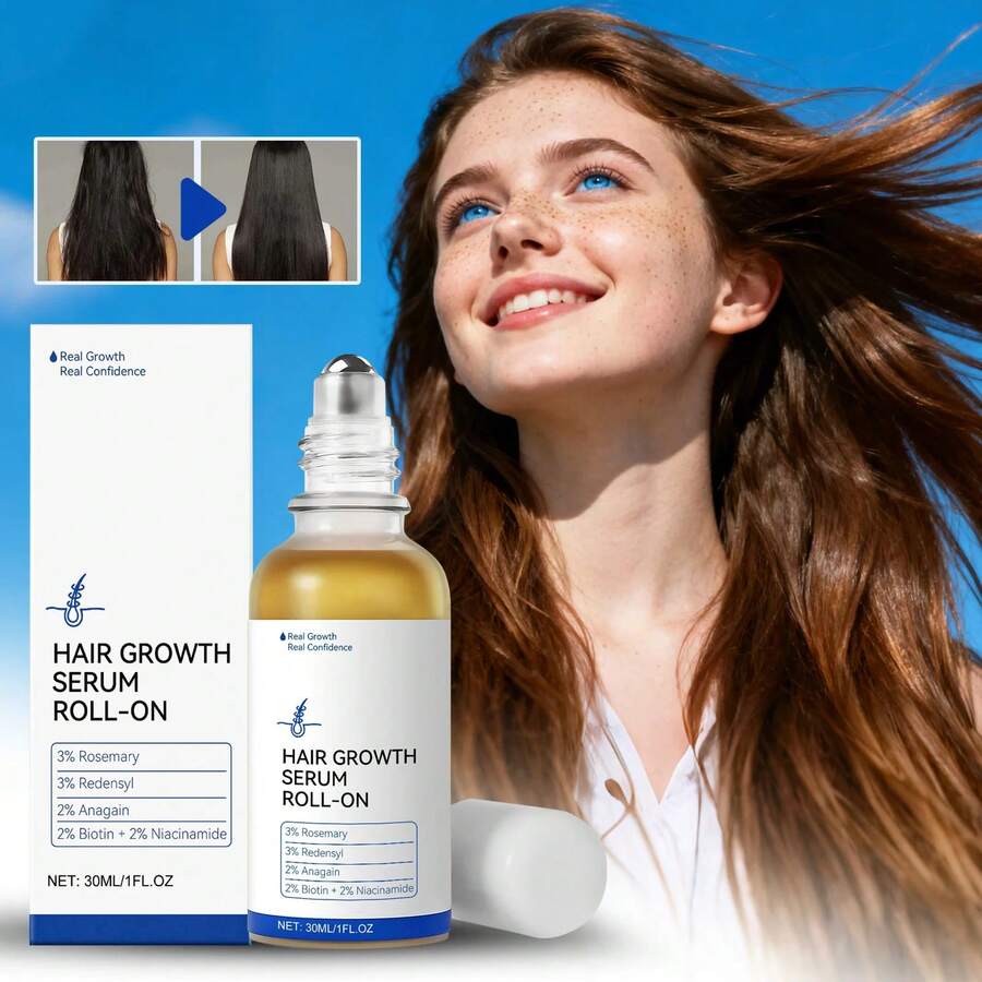 Hair Growth Serum Roll-On 30ml For Thinning Hair & All Hair Types Nourishing Scalp Promoting Hair Growth Serum Oil Roll-On Serum - 白色 - 查看 1