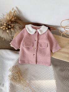 Toddler Baby Girl Wool Blend Long Coat, Warm Winter Thick Outerwear - بطيخ وردي اللون - مشاهدة 4