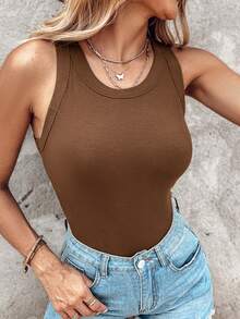 ChicMe 2pcs Built-In Bra Ribbed Knit Sleeveless Camisole, Fitted Slimming Casual Tank Top - Style 5 - View 6