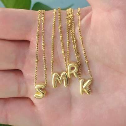 1pc Minimalist Thick Line Balloon Letter Pendant Stainless Steel Necklace, Suitable For Children, Customizable A-Z Name, Bubble Letter Necklace, Anniversary Birthday Gift And Daily Wear