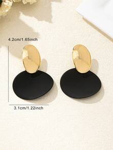 2pcs/Set Minimalist Textured Oval & Round Colorful Painted Women Dangle Earrings - Geometric Circle - View 4