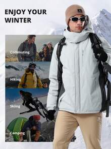 CAMEL CROWN 男式山地雪防水滑雪夹克可拆卸风帽防风羊毛派克大衣防雨夹克冬季外套