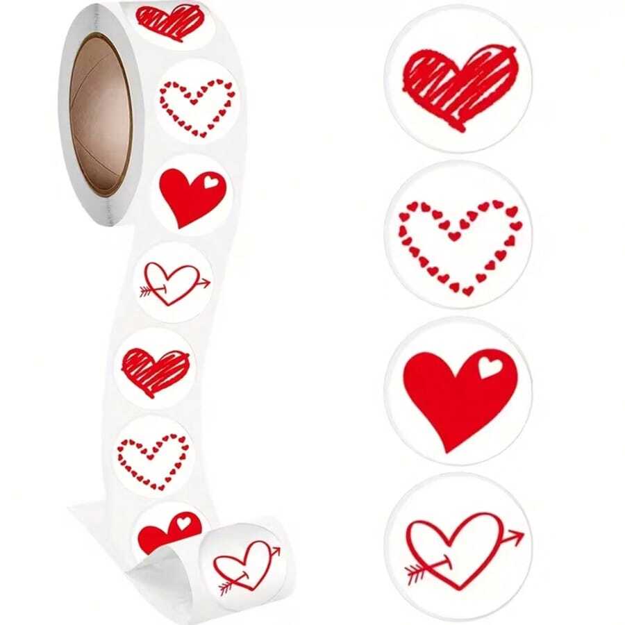 Autocolante cu inimioare roșii pentru Ziua Îndrăgostiților - Autocolante lucioase cu inimioare, arcuri, săgeți și pictograme Cupidon - Foi de autocolante din hârtie vrac pentru împachetat cadouri, felicitări, plicuri, decorațiuni de petrecere (roz și alb) - Multicolor - Vizualizare 1