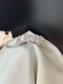 XUJIA 1入組全面6x4mm橢圓形切方晶鋯石充分永恆帶適合女士925純銀方晶鋯石週年紀念日婚戒戒指首飾類禮物