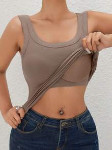 EssElegance, Sports Bra Tank Top With Removable Padded - Seamless Wire-Free Design For All Seasons, Yoga, Running, And Fitness​ Tank Top With Built In Bra - 摩卡棕 - 查看 1